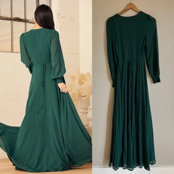 My Whole Heart Emerald Green Long Sleeve Wrap Dress - Picture 3 of 6